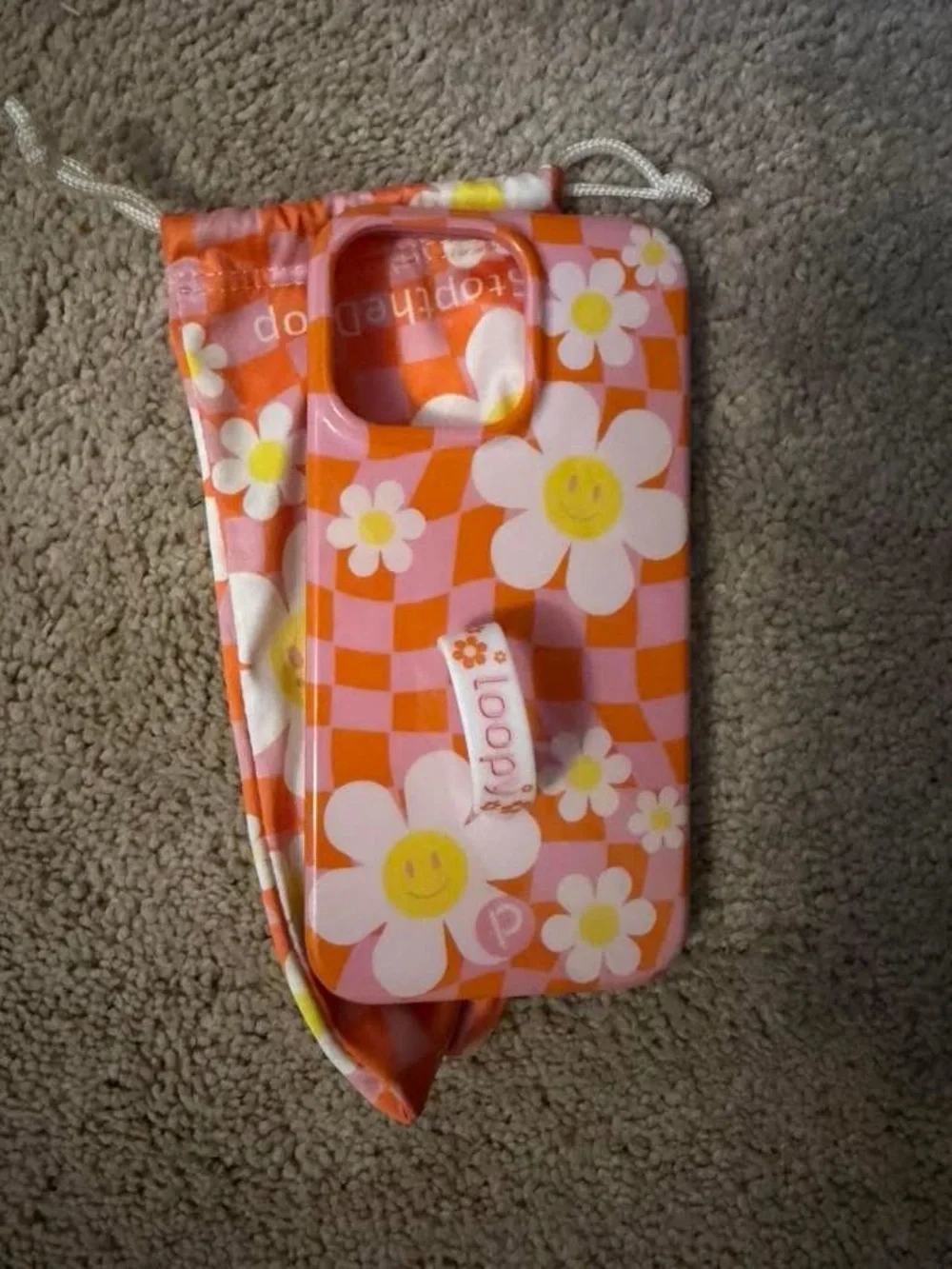 Loopy Case Pink & Orange Daisy Phone Case with Loop Grip